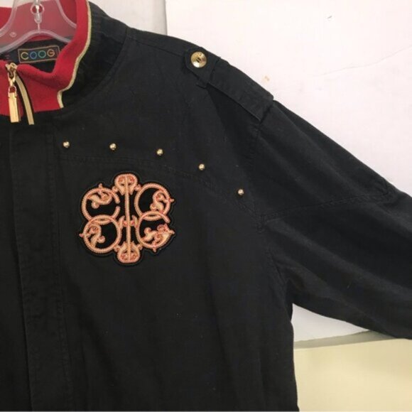 Coogi Vintage Jacket Blazer Cotton Brocade Embroidery Logo Studs Pocket Zip XXL - Picture 5 of 16